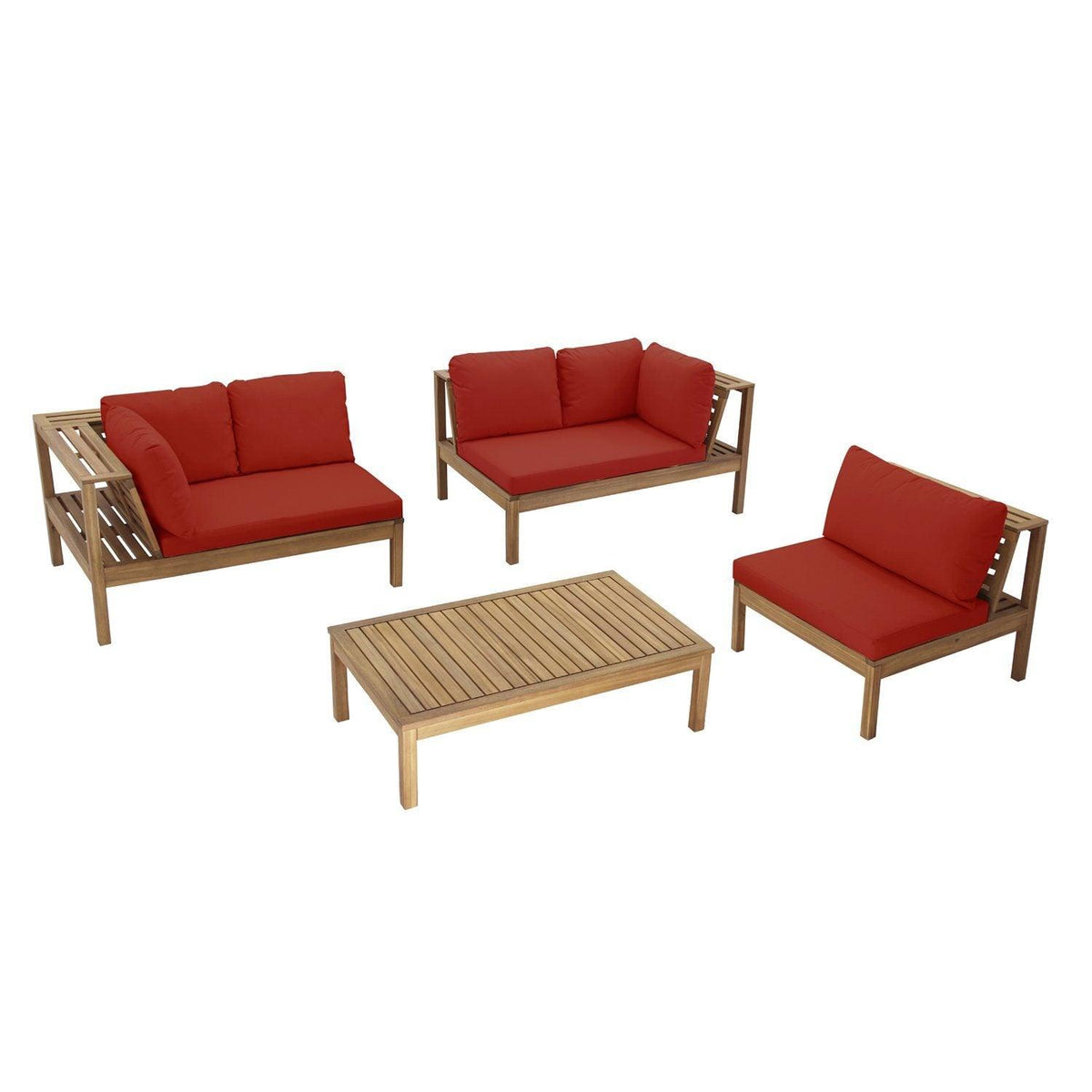 Dakota Wooden Garden Corner Sofa Set - Red Cushions