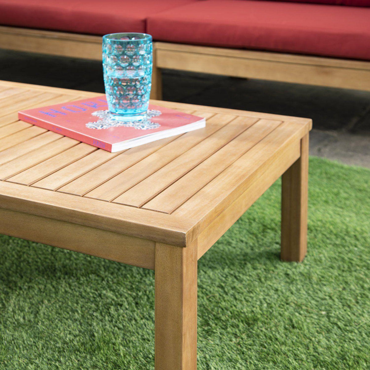 Dakota Wooden Garden Corner Sofa Set - Red Cushions