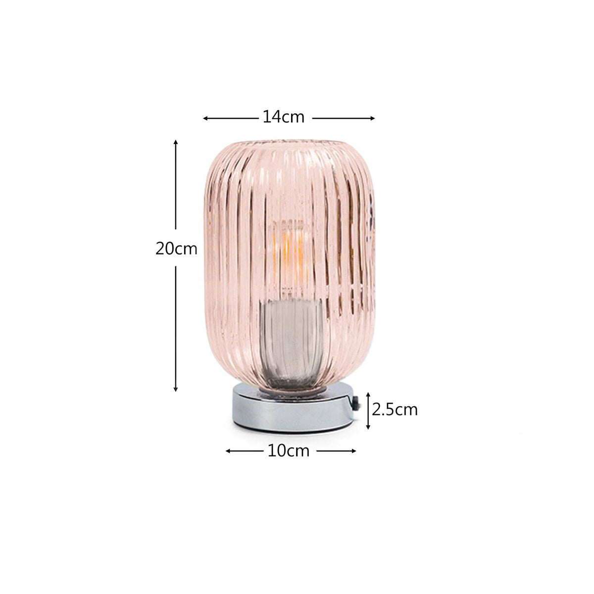 Outlet - Elland 22.5cm Glass Table Lamp - Blush Pink & Chrome