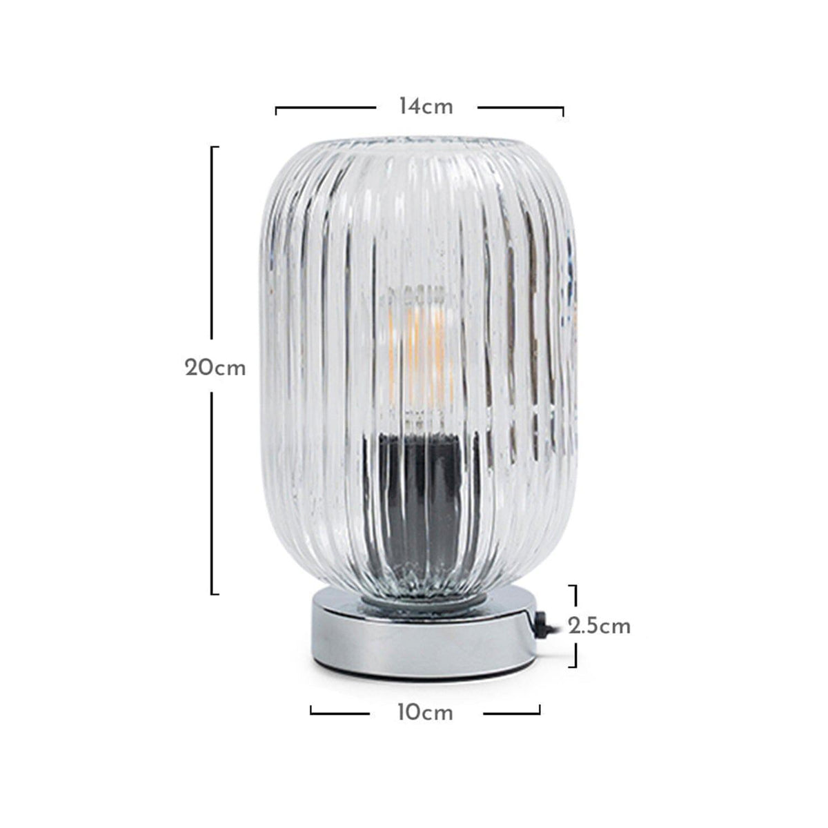 Outlet - Elland 22.5cm Glass Table Lamp - Clear & Chrome