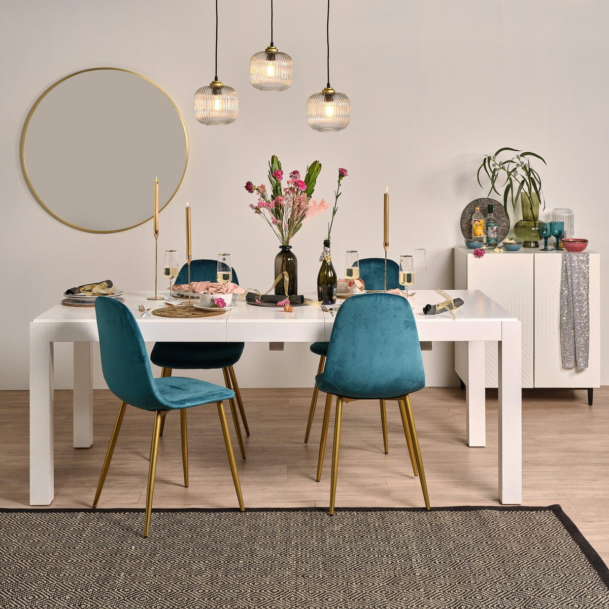 OUTLET - Ellis Teal Dining Chairs - Set of 2 - Gold Legs