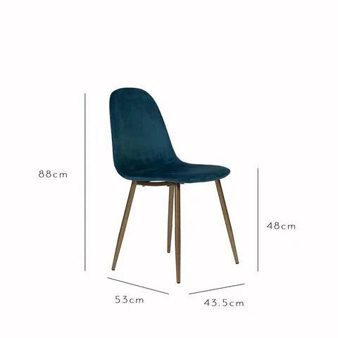 OUTLET - Ellis Teal Dining Chairs - Set of 2 - Gold Legs