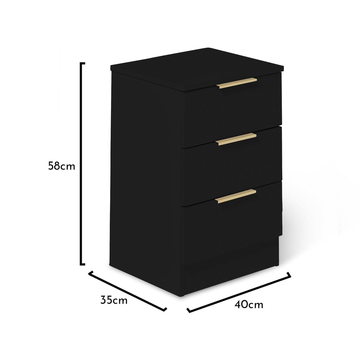 Essie 3 Drawer Bedside Table - Pitch Black - Set of 2