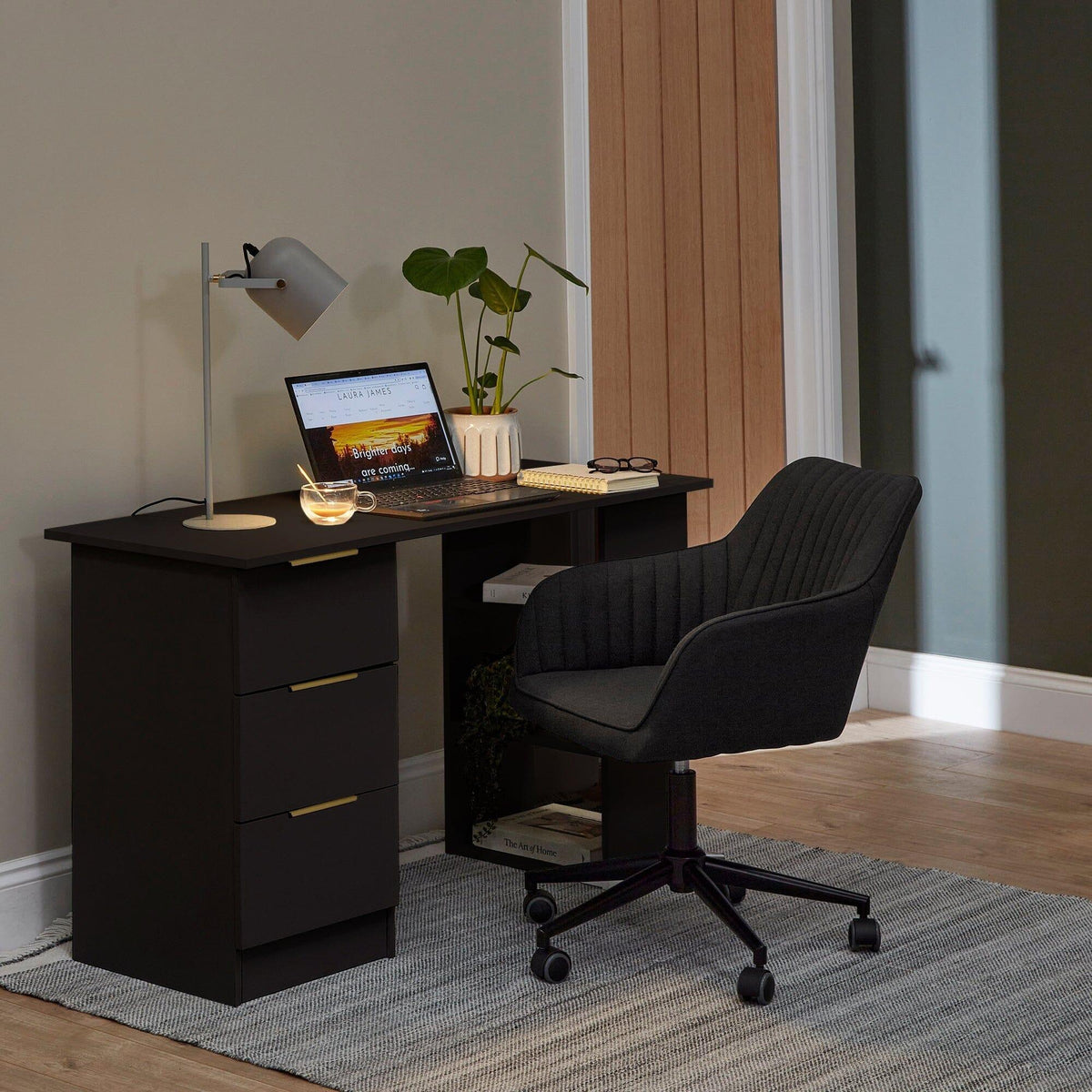 Essie 3 Drawer Desk - Black