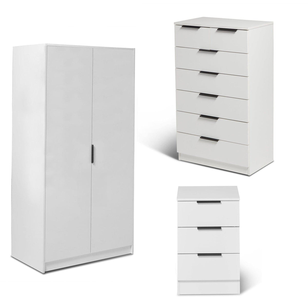 Essie 3 Piece Bedroom Set - 2 Over 5 Chest of Drawers - Pure White