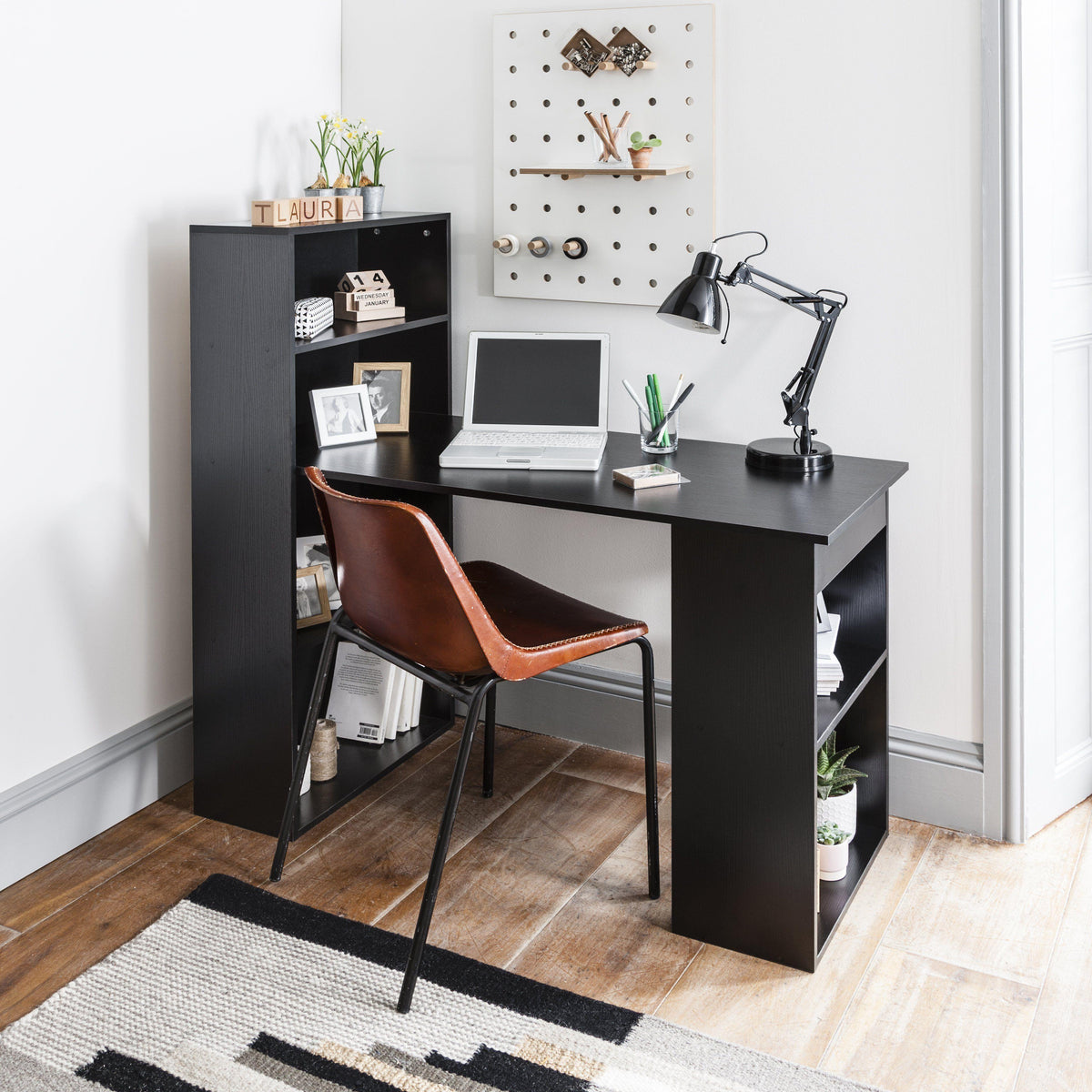 Essie Desk with Shelves - Pitch Black
