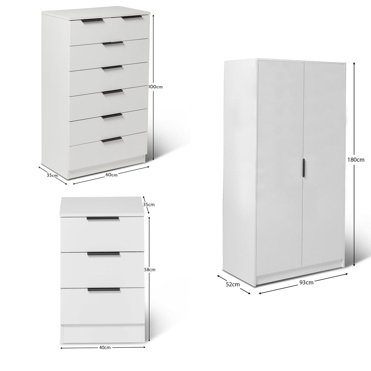 Essie 3 Piece Bedroom Set - 2 Over 5 Chest of Drawers - Pure White