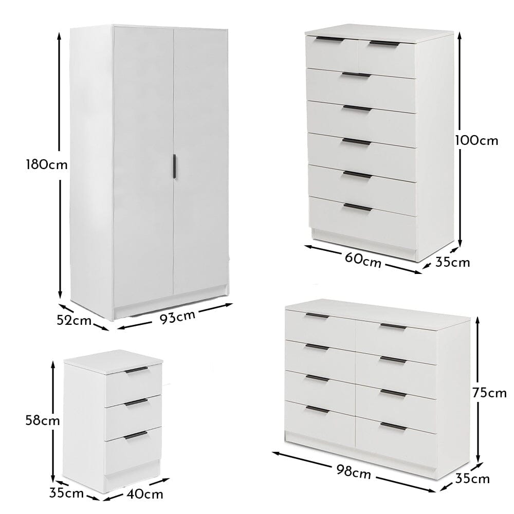 Essie Wardrobe & Drawers Bedroom Set - Pure White