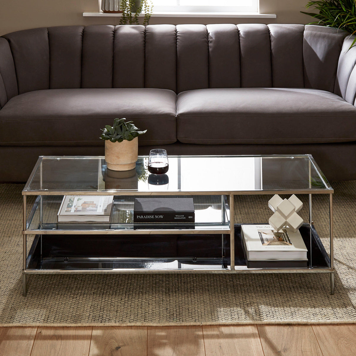 OUTLET - Evelyn Glass Coffee Table - Chrome Legs