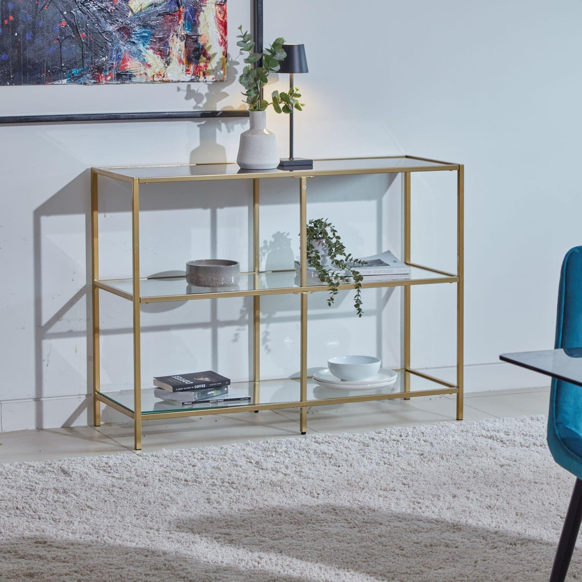 Evelyn Glass Console Table - Gold Frame