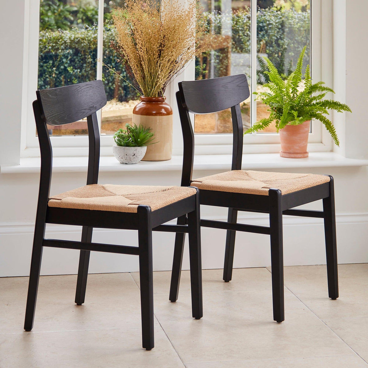 OUTLET - Faye Black Wooden Woven Chairs - Set of 2