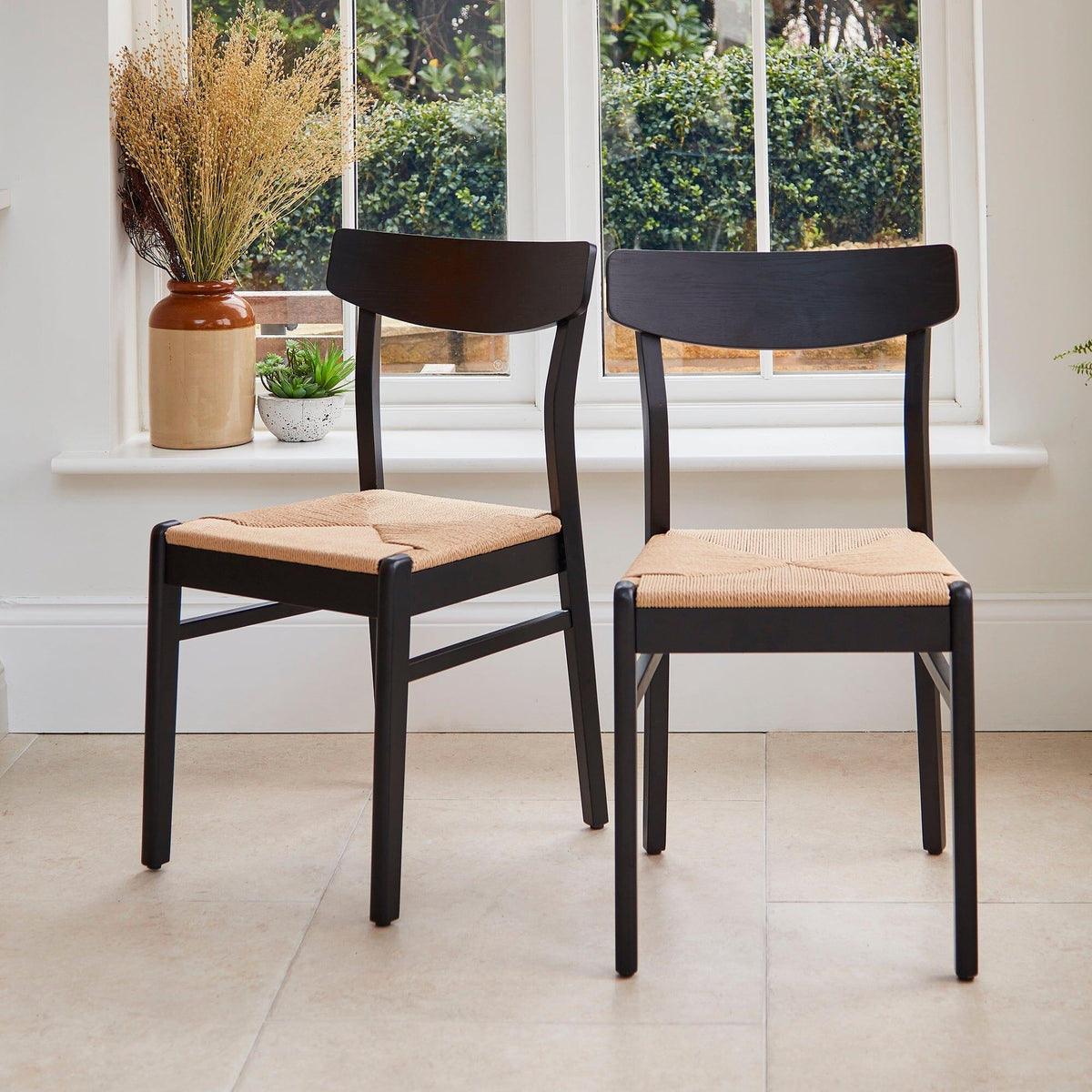 Faye Black Wooden Woven Chairs - Set of 2