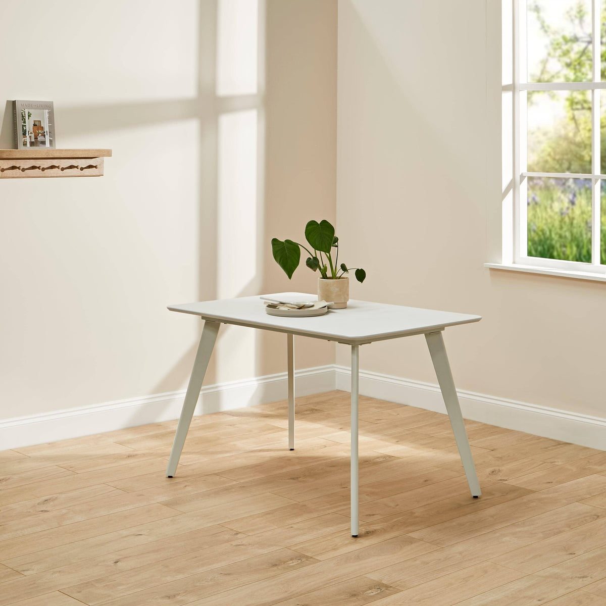 Finn 4 Seater Dining Set with Grey Chairs - 120cm - Pure White