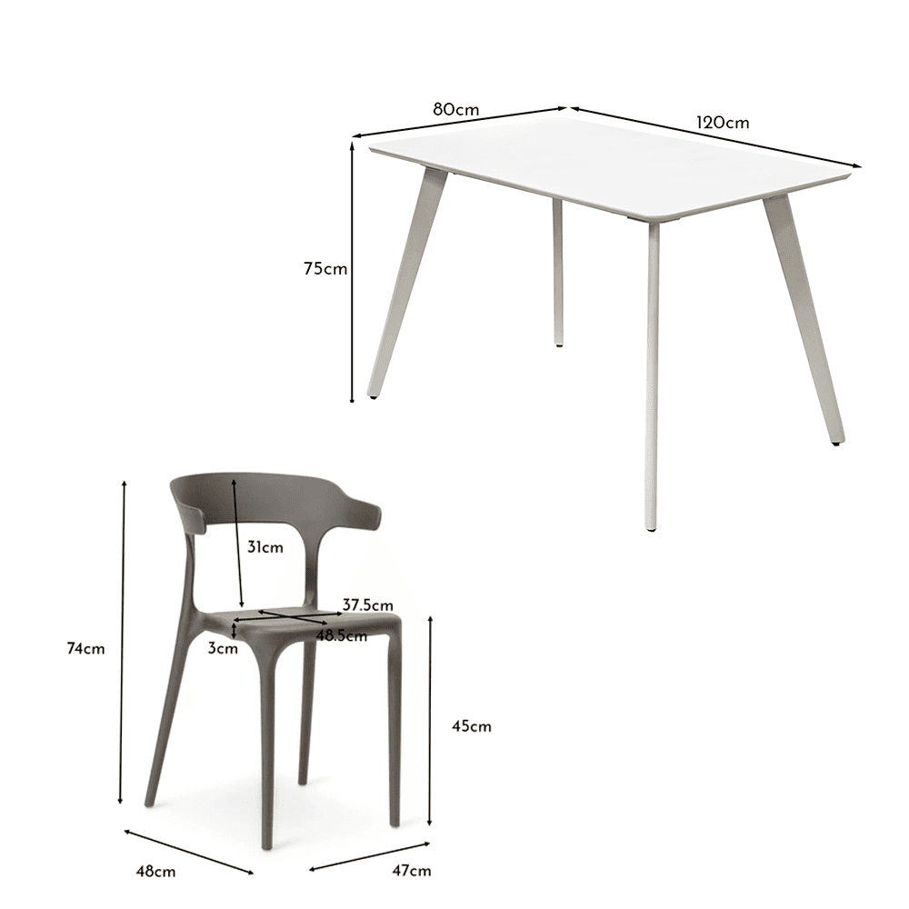 Finn 4 Seater Dining Set with Grey Chairs - 120cm - Pure White