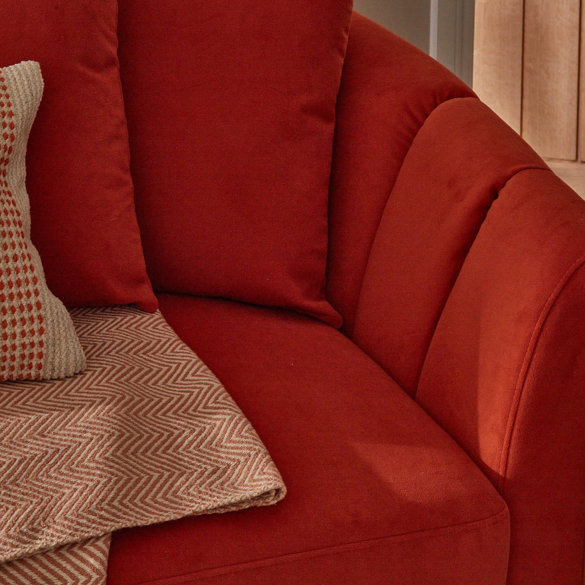 Florence 4 Seater Sofa - Burnt Orange Velvet with Dark Oak Legs