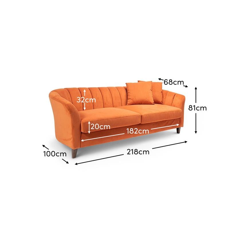 Florence 4 Seater Sofa - Burnt Orange Velvet with Dark Oak Legs