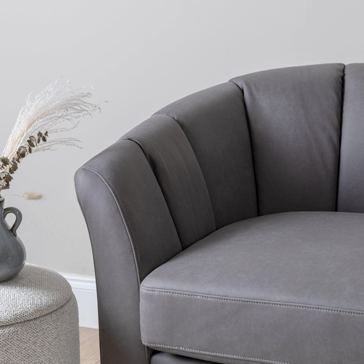 Florence 4 Seater Sofa - Steel Grey Vegan Leather with Dark Oak Legs