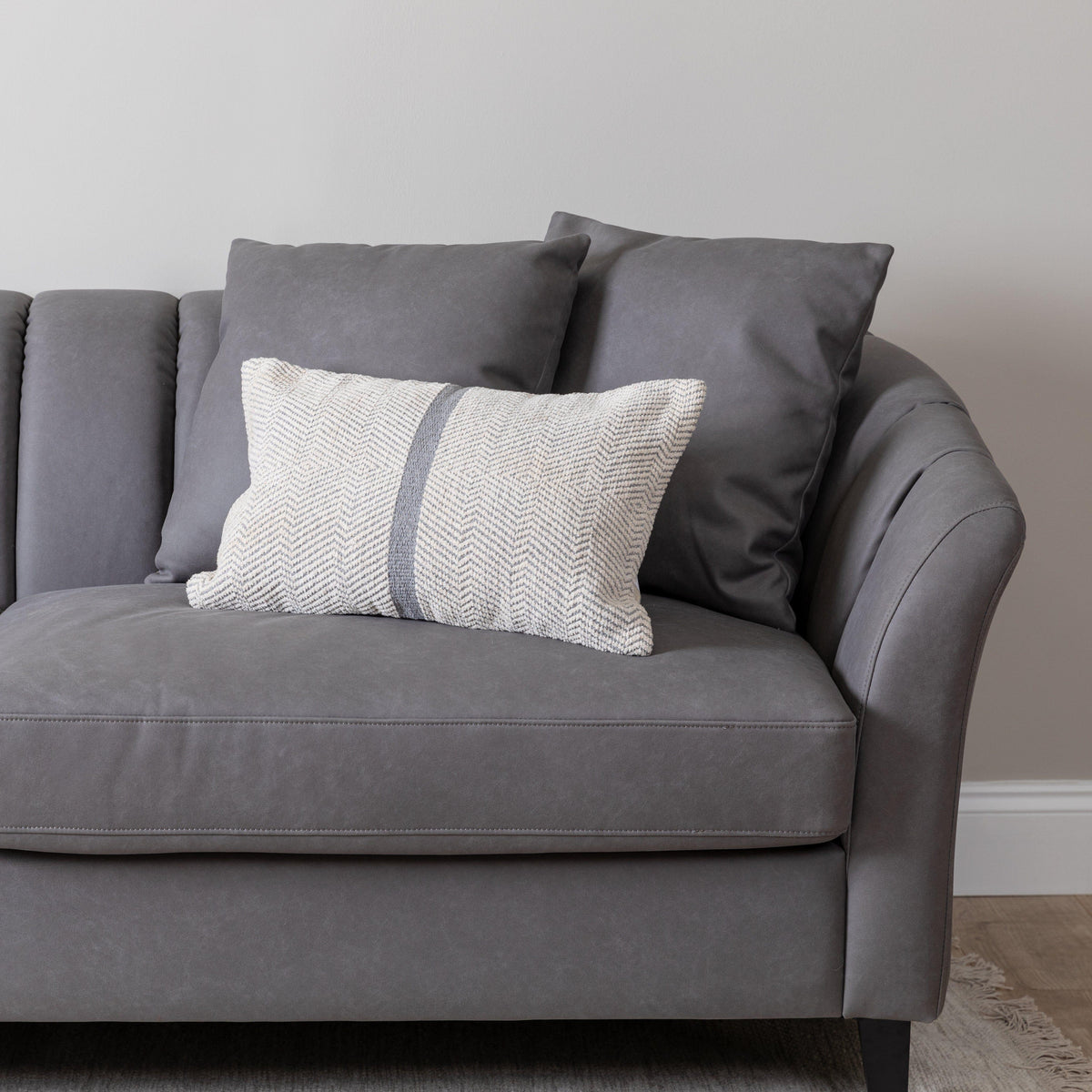 Florence 4 Seater Sofa - Steel Grey Vegan Leather with Dark Oak Legs