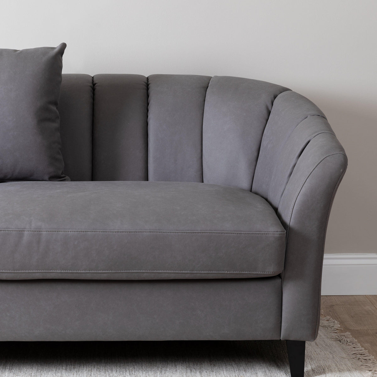 Florence 4 Seater Sofa - Steel Grey Vegan Leather with Dark Oak Legs