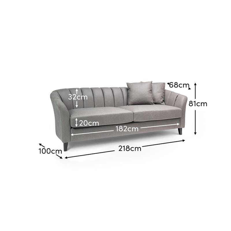 Florence 4 Seater Sofa - Steel Grey Vegan Leather with Dark Oak Legs