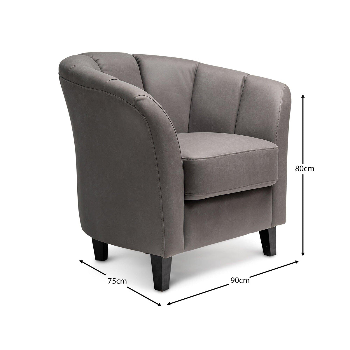 Florence Steel Grey Vegan Leather Armchair - Black Legs
