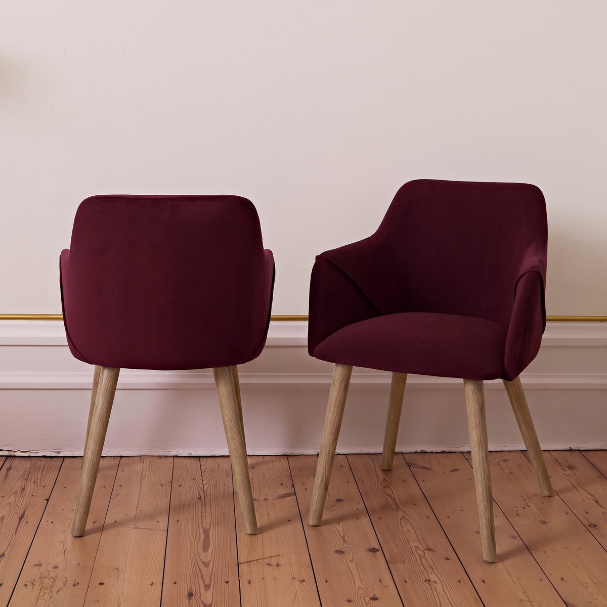 Freya Burgundy Red Armchairs - Set of 2 - Almond Brown Legs