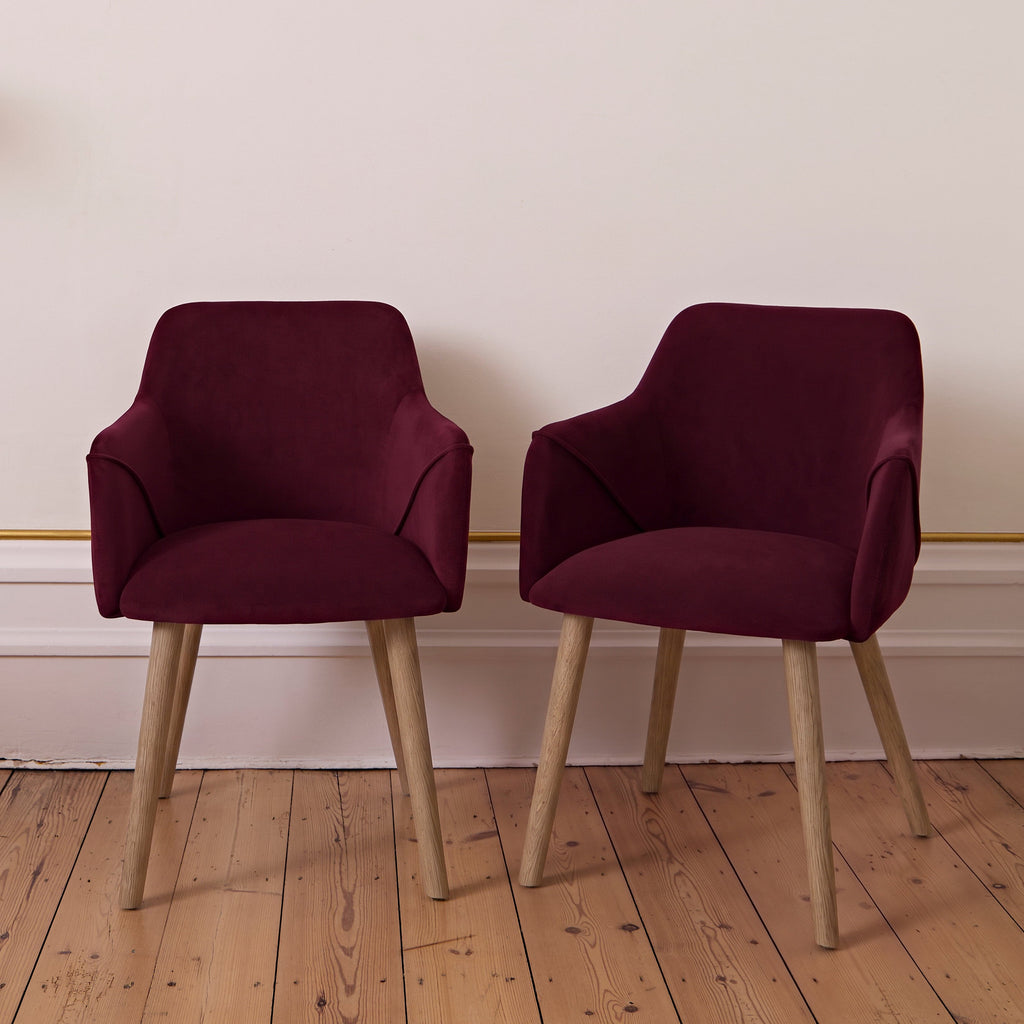Freya Burgundy Red Armchairs - Set of 2 - Almond Brown Legs