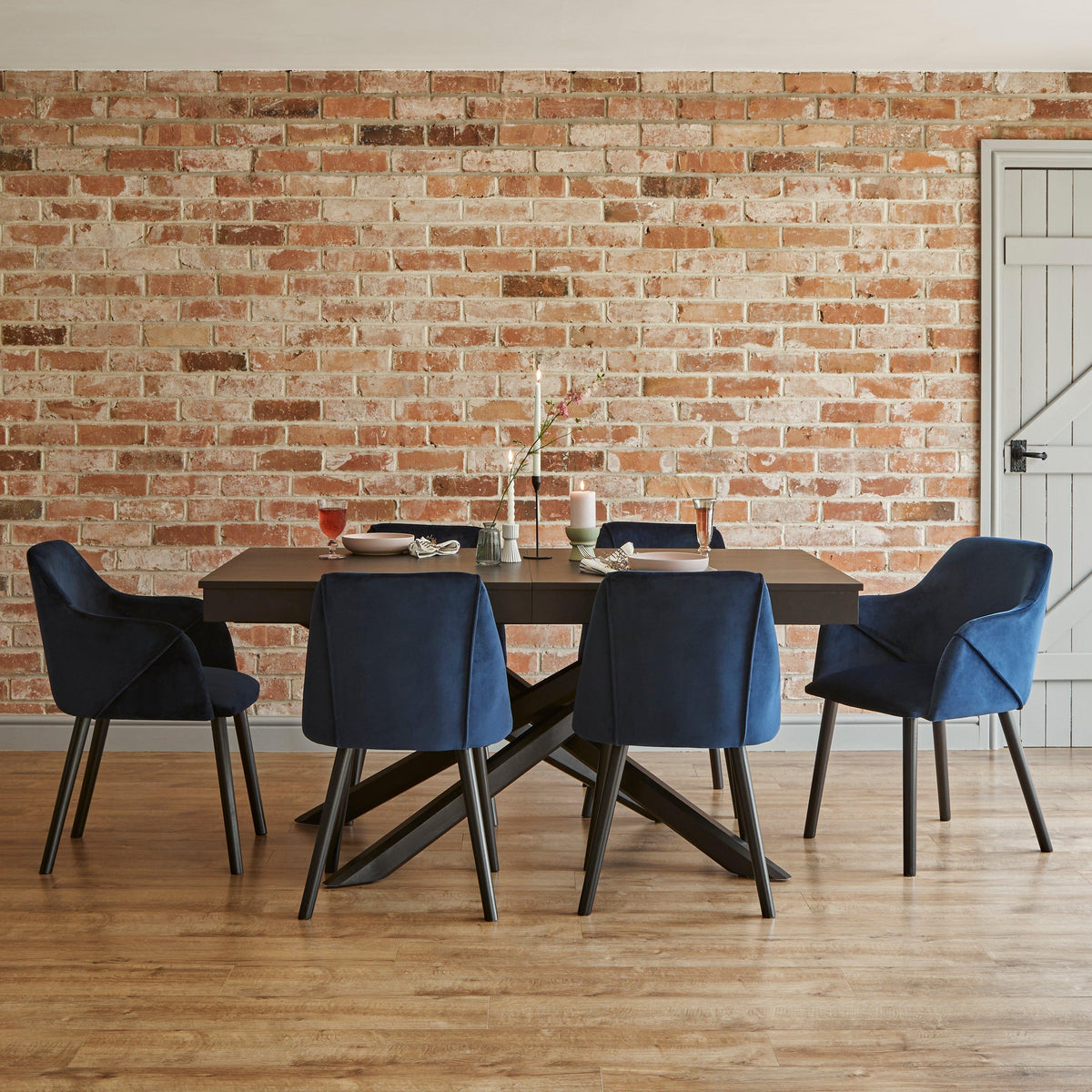 Freya Blue Velvet Armchairs - Set of 2 - Black Oak Legs