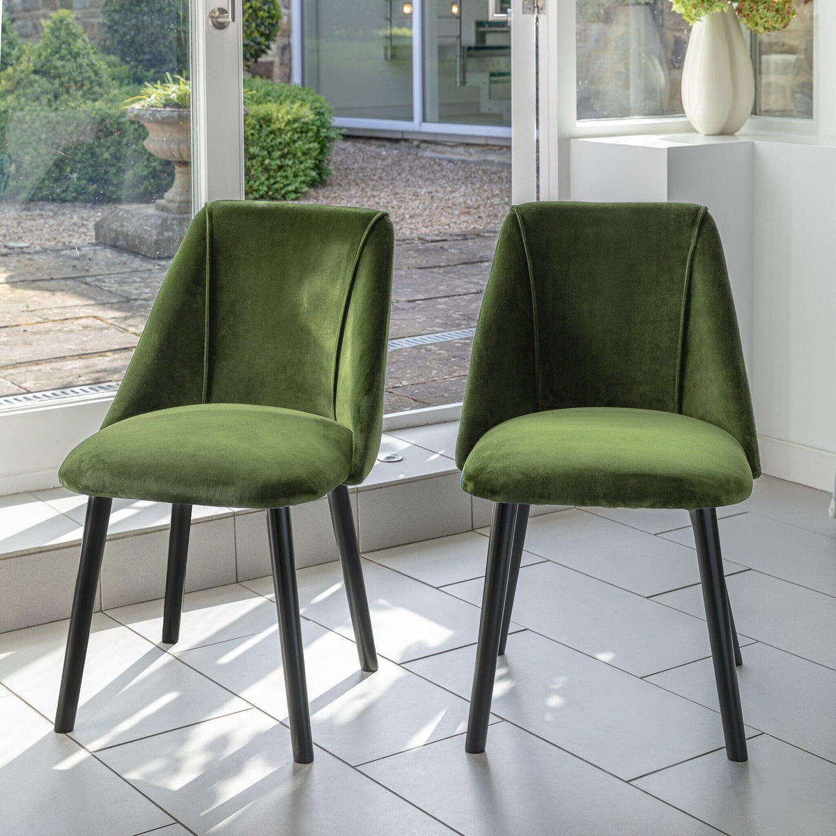 OUTLET - Freya Fern Green Dining Chairs - Set of 2 - Black Oak Legs