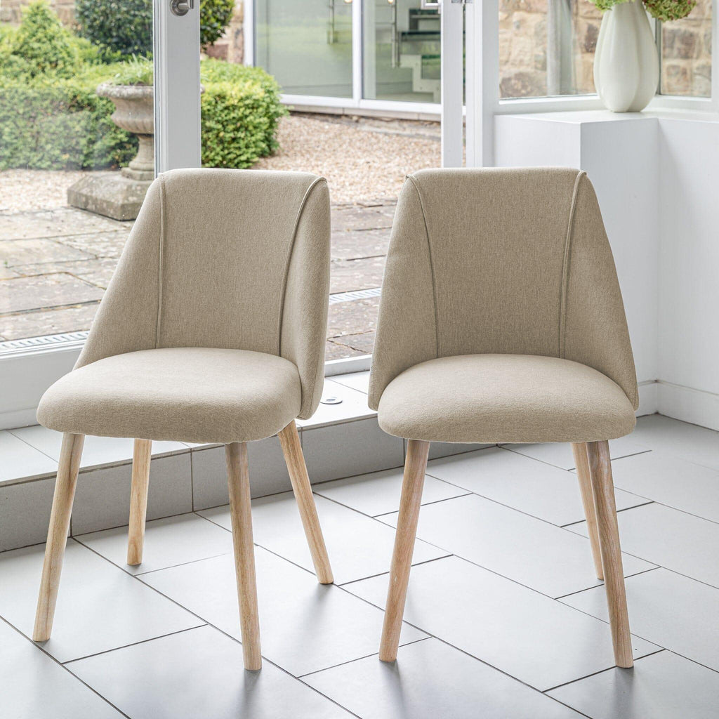 Charlotte Whitewash Dining Table Set - 6 Seater - Freya Sand Dining Chairs & Charlotte Bench