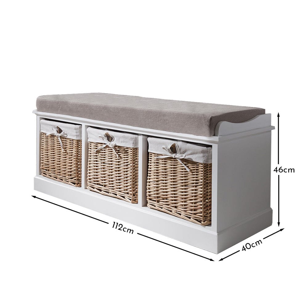 Fyfield 3 Seater Hallway Storage Bench with Storage - White