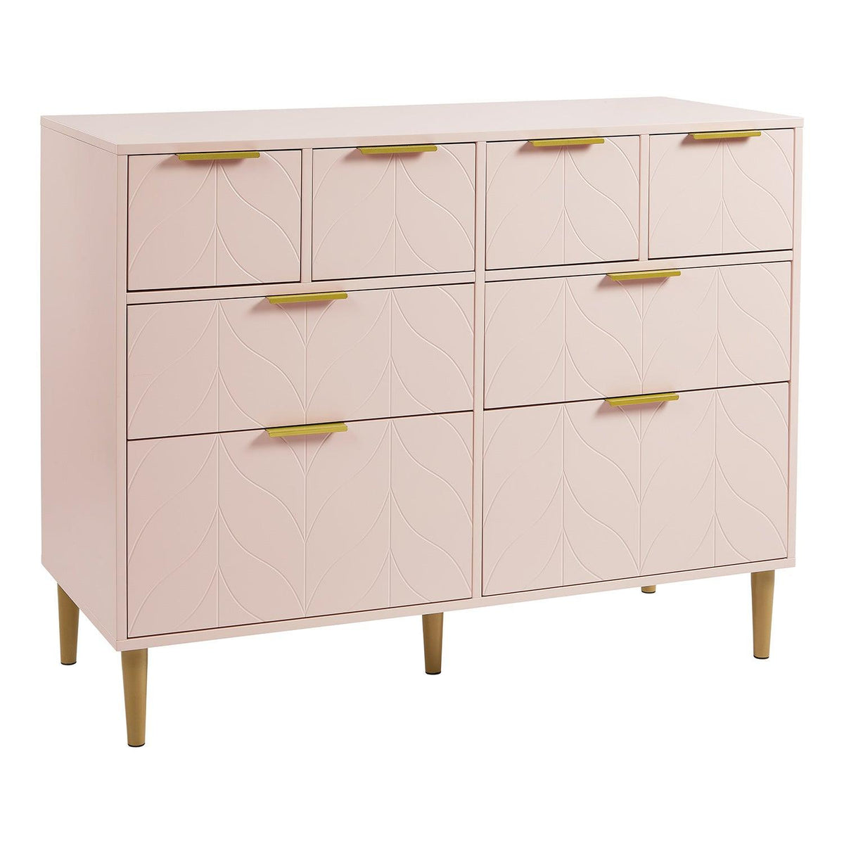 Gloria 8 Drawer Chest of Drawers - Blush Pink & Brass Effect