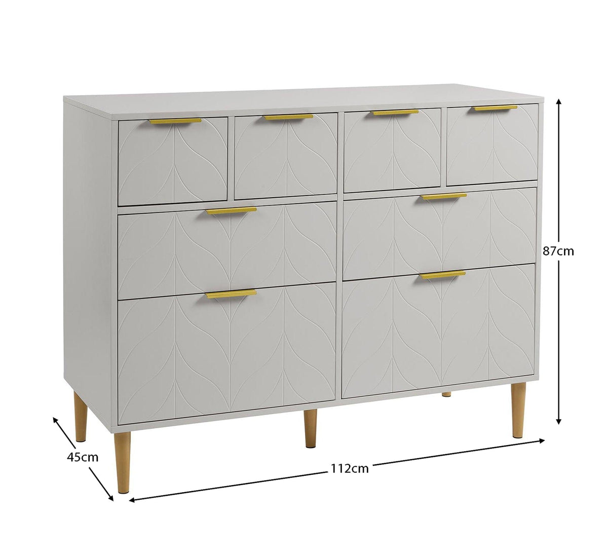 Gloria 8 Drawer Chest of Drawers - Grey & Brass Effect