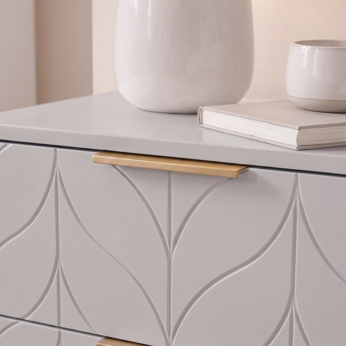 Gloria Bedside Table - Grey & Brass Effect