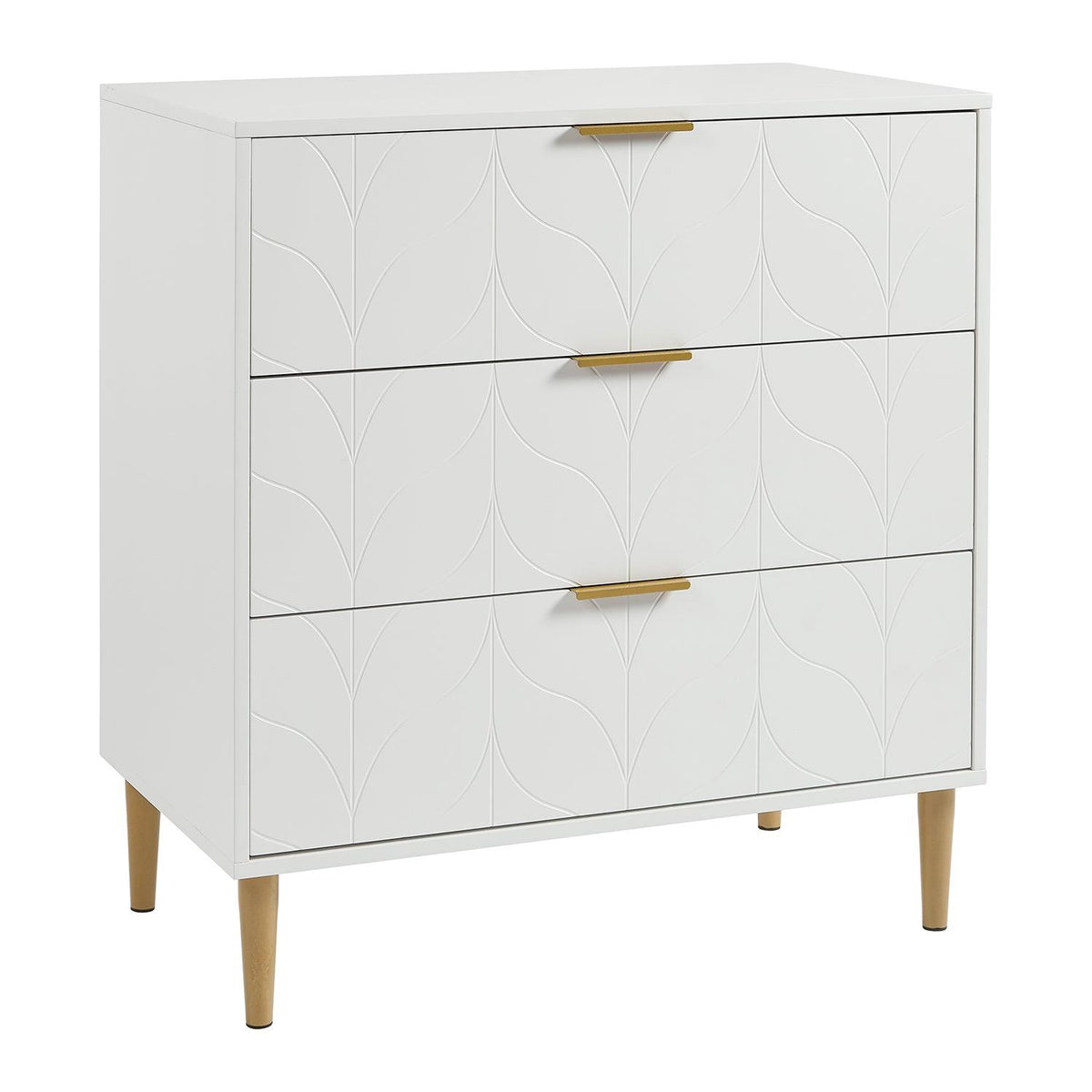 Gloria 3 Drawer Chest of Drawers - White & Brass Effect