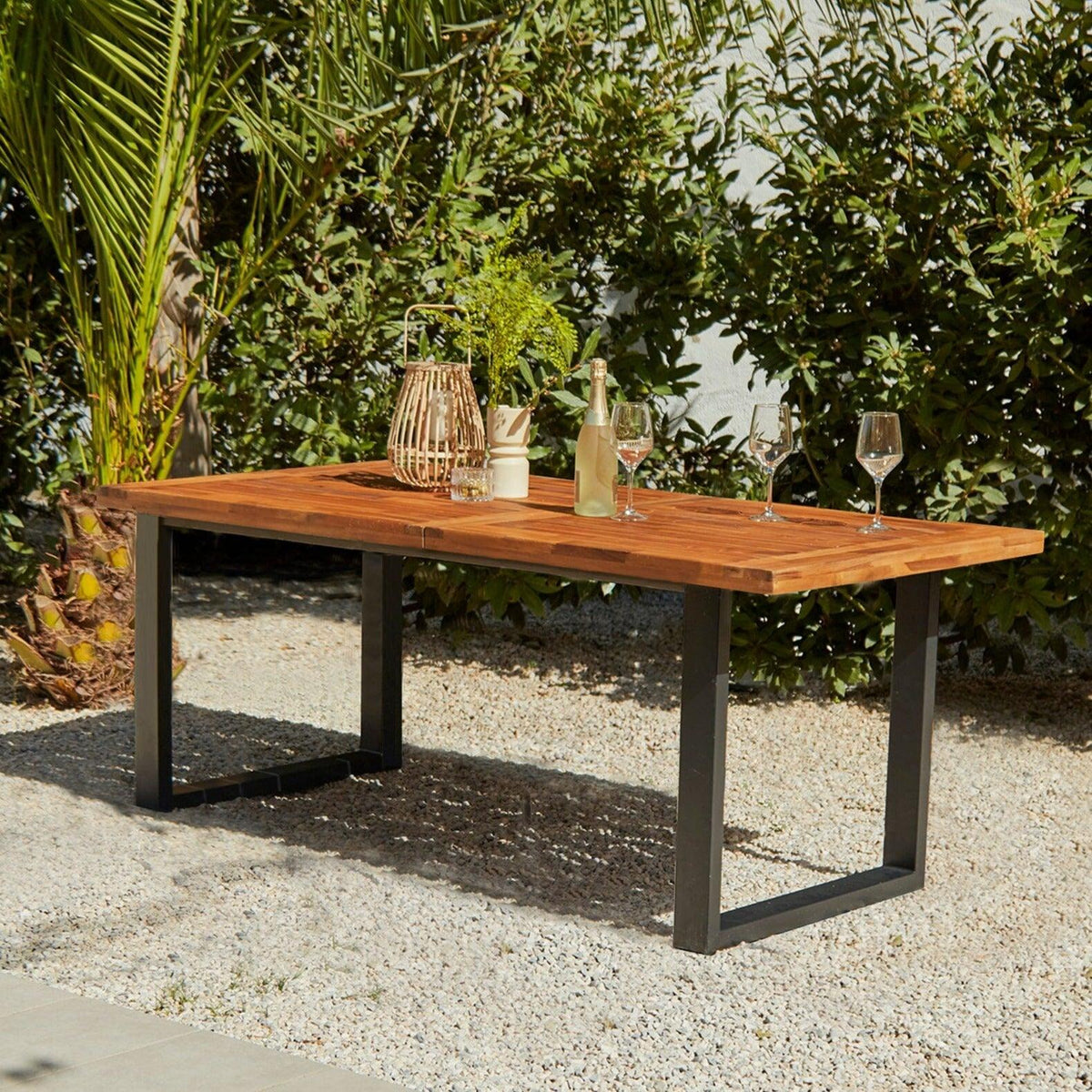 OUTLET - Hali 6 Seater Steel Acacia Top Dining Table 175cm