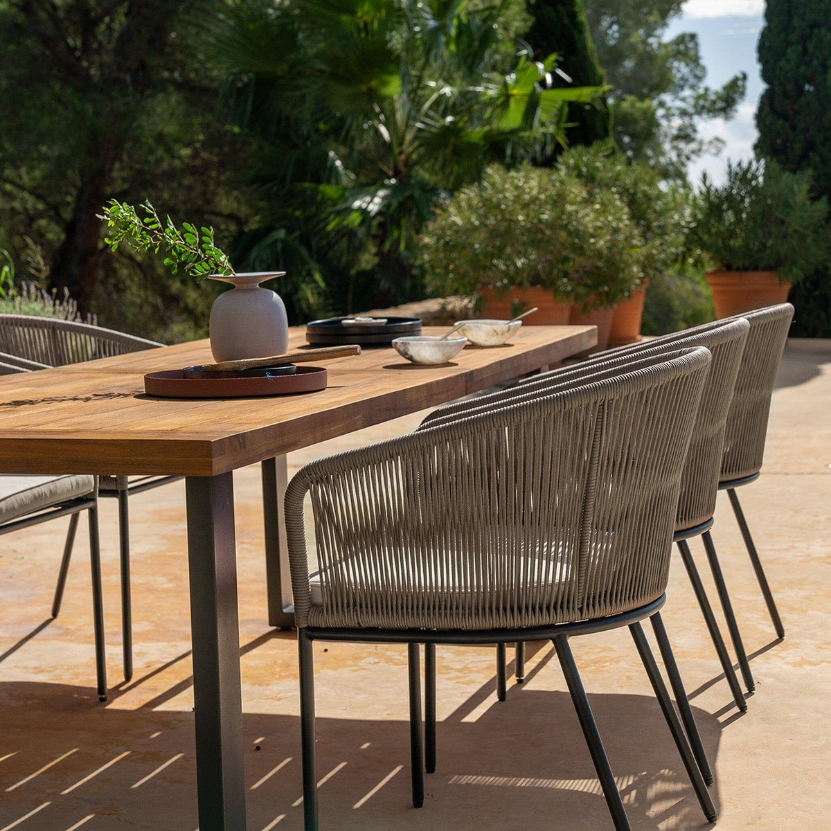 Hali 8 Seater Steel Acacia Top Dining Table 235cm