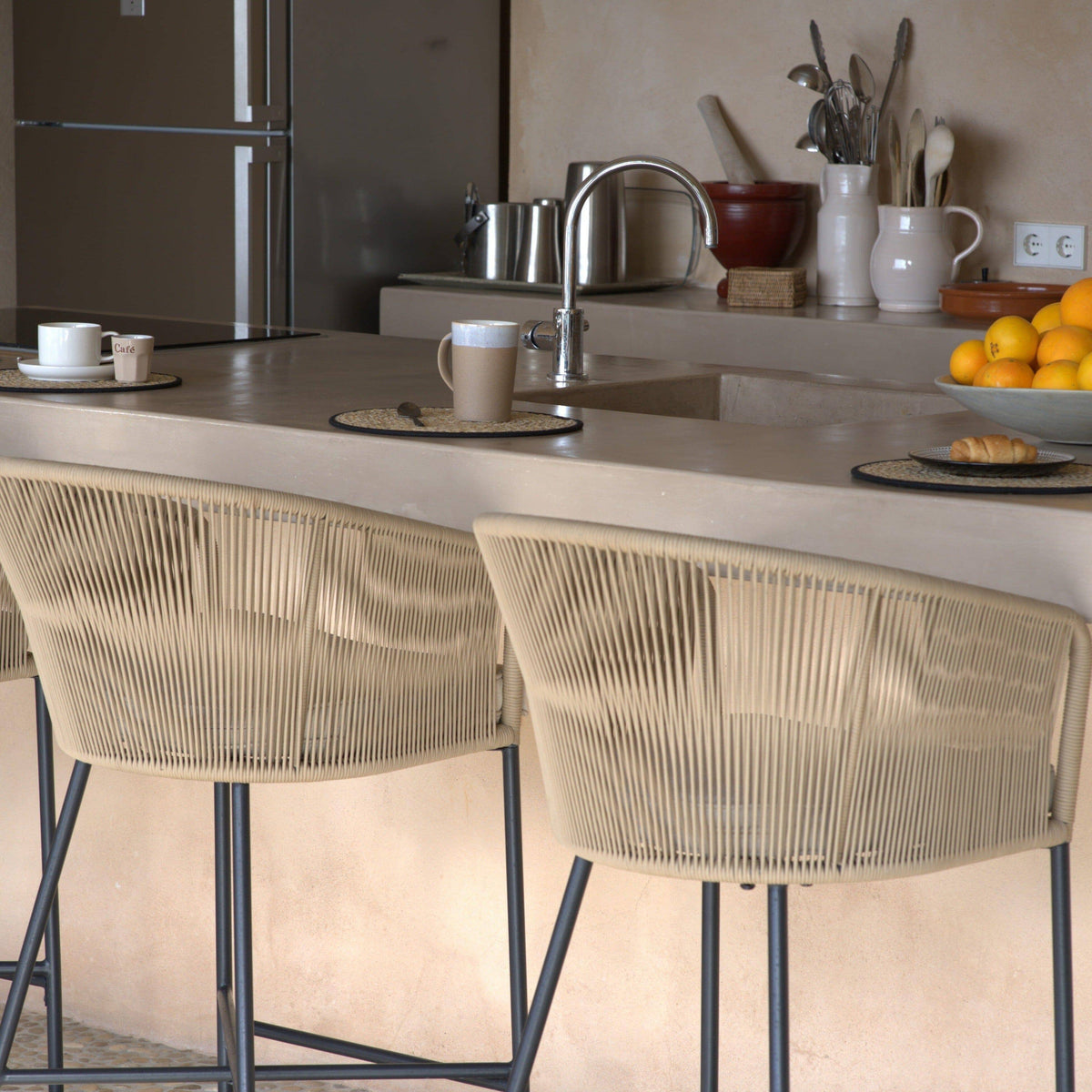 Hali Natural Rope Garden Bar Stool with Cushion