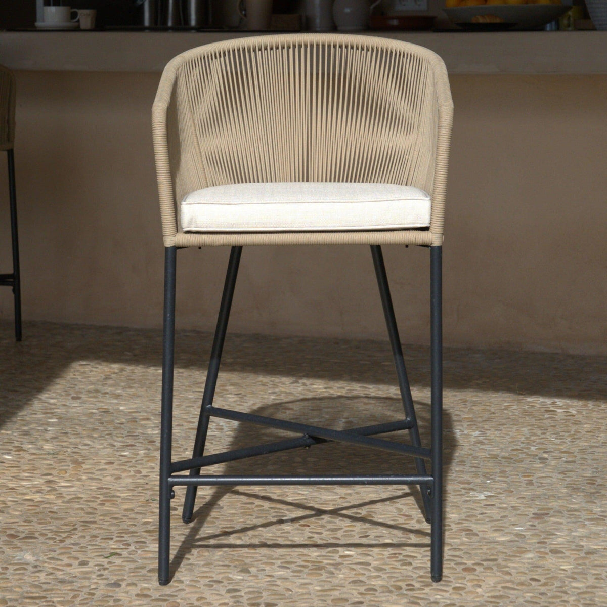 Hali Natural Rope Garden Bar Stool with Cushion - Set of 4
