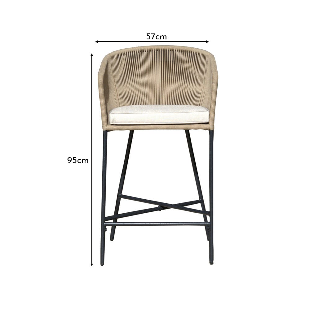 Hali Natural Rope Garden Bar Stool with Cushion - Set of 4