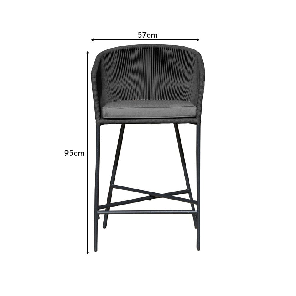 Hali Black Rope Garden Bar Stool with Cushion - Set of 4