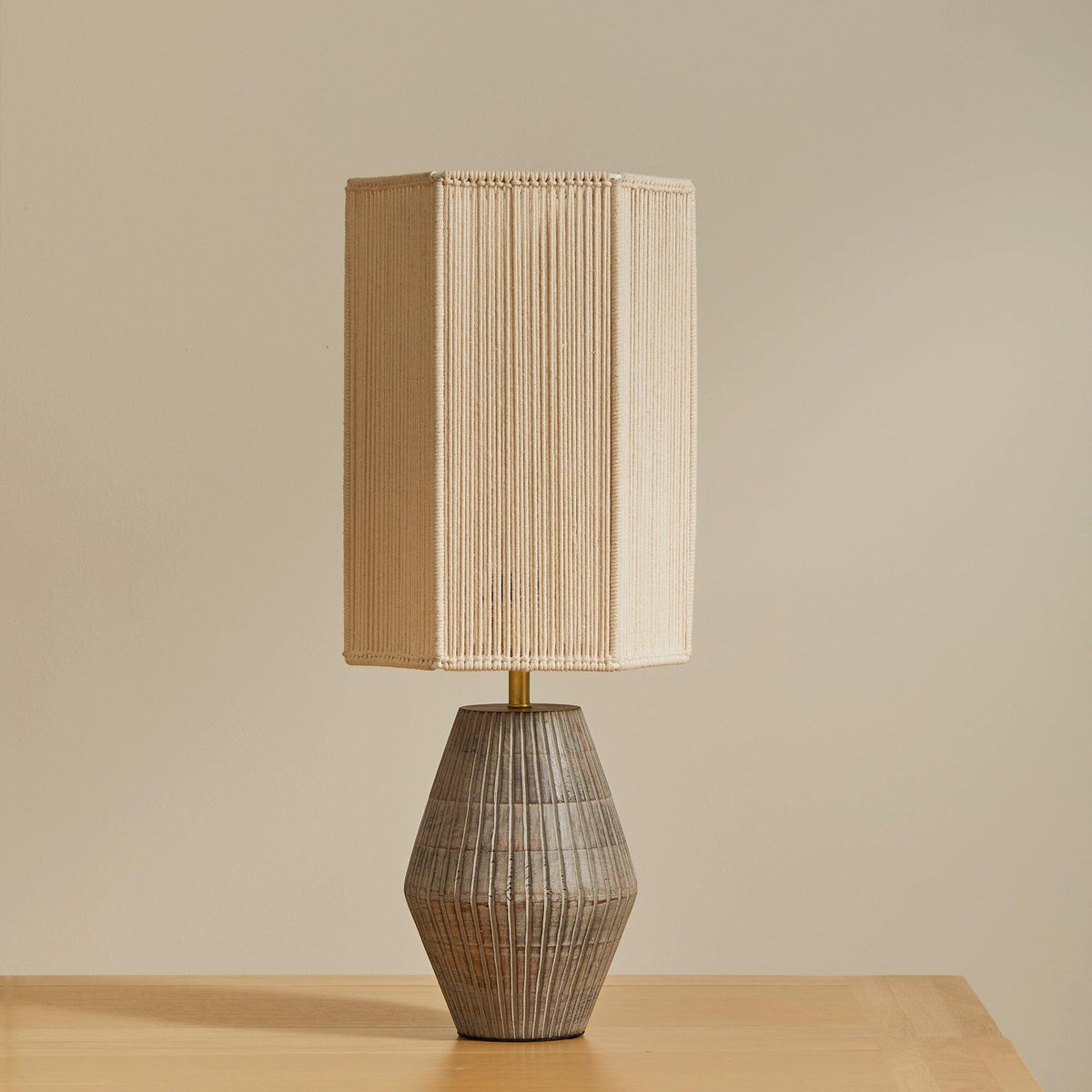 Haveri Mango Wood Table Lamp with Natural  Shade - 63cm