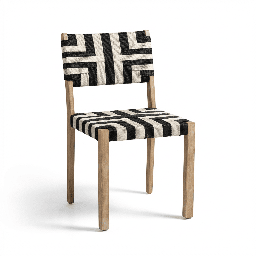 Shiro 4 Seater Round Wooden Garden Dining Set with Saffron Black/Beige Dining Chairs