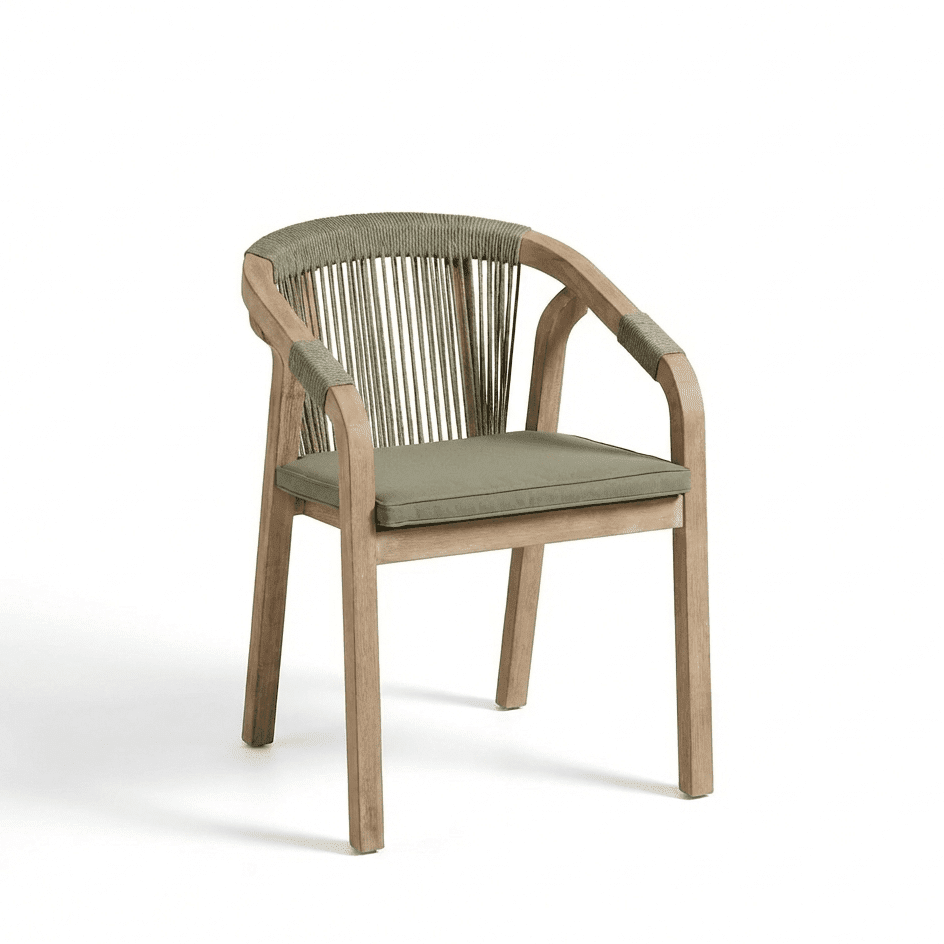 Saffron 6 Seater Extending Wooden Garden Dining Set with Shiro Green Rope Chairs