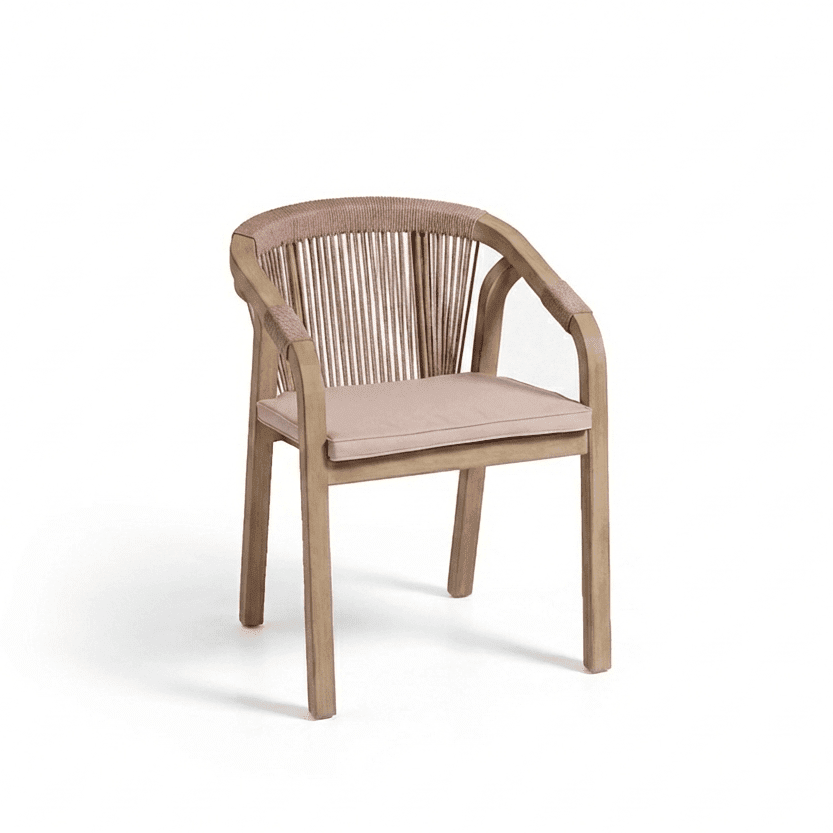 Shiro Pale Grey Concrete Dining Table Set - 6 Seater - Shiro Pink Rope Dining Chairs