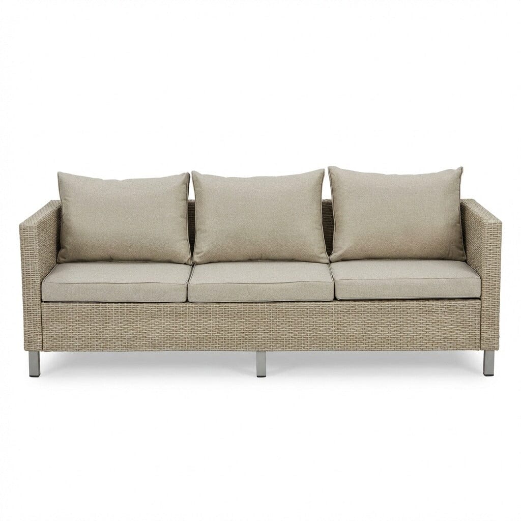 Aria 3 Seater Rattan Sofa Set with Footstool and Coffee Table - Light Grey