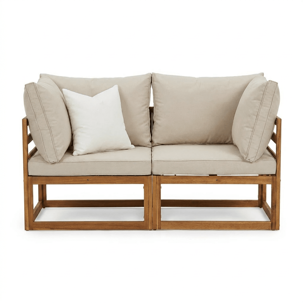 Rowan Wooden 2 Seater Sofa - Armchair & Coffee Table Garden Set - Sand