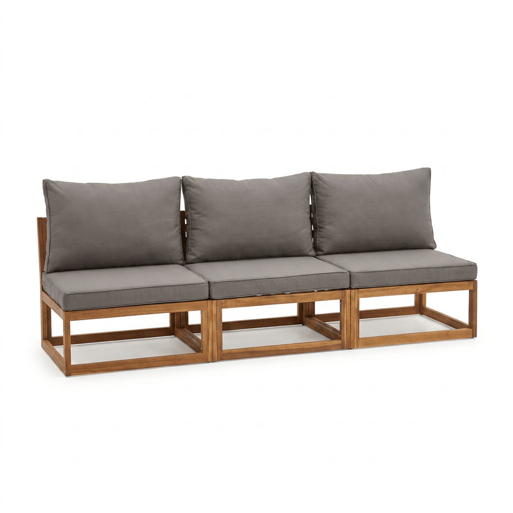 Rowan 3 Seater Wooden Garden Armless Sofa & Coffee Table - Grey