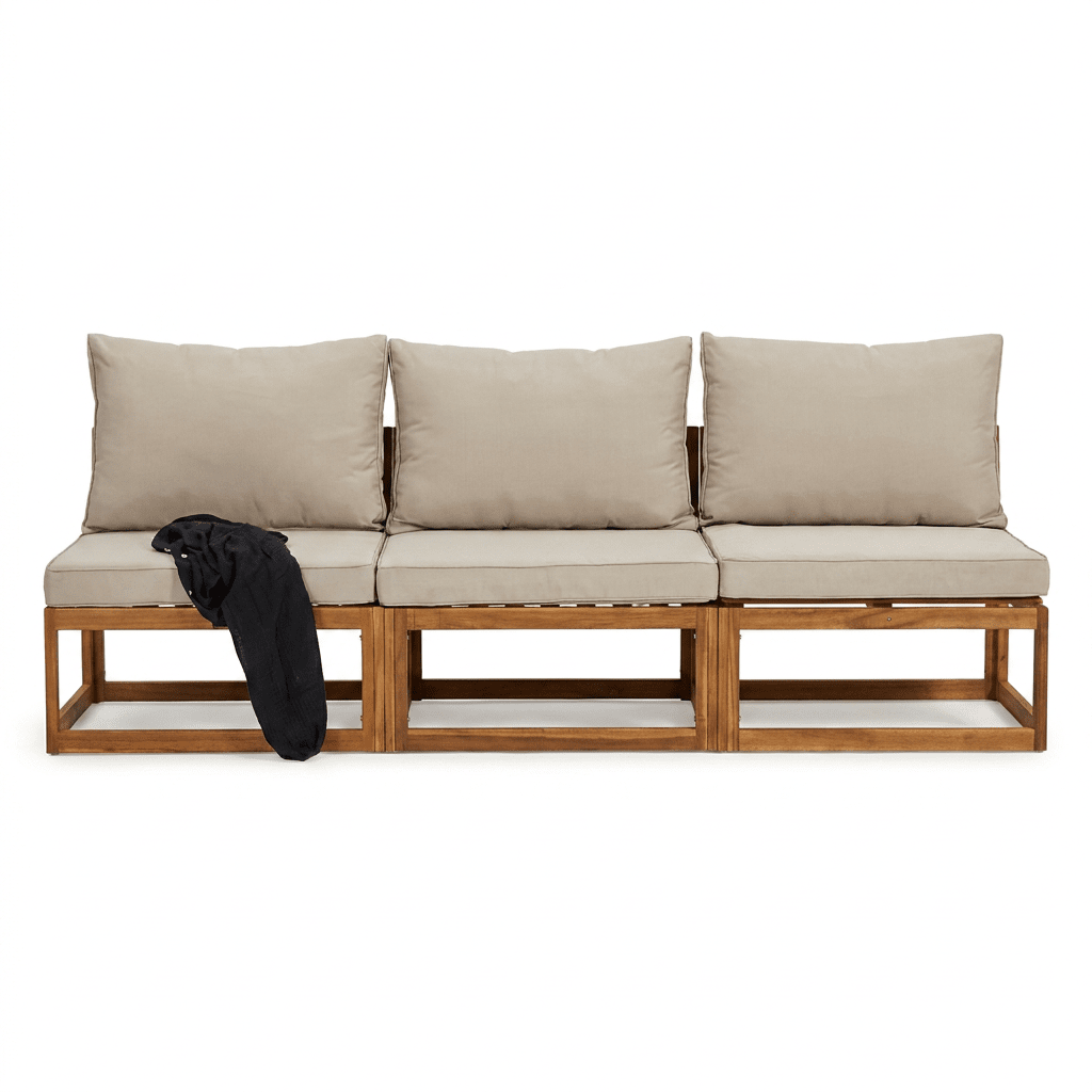 Rowan 3 Seater Wooden Garden Armless Sofa - Sand