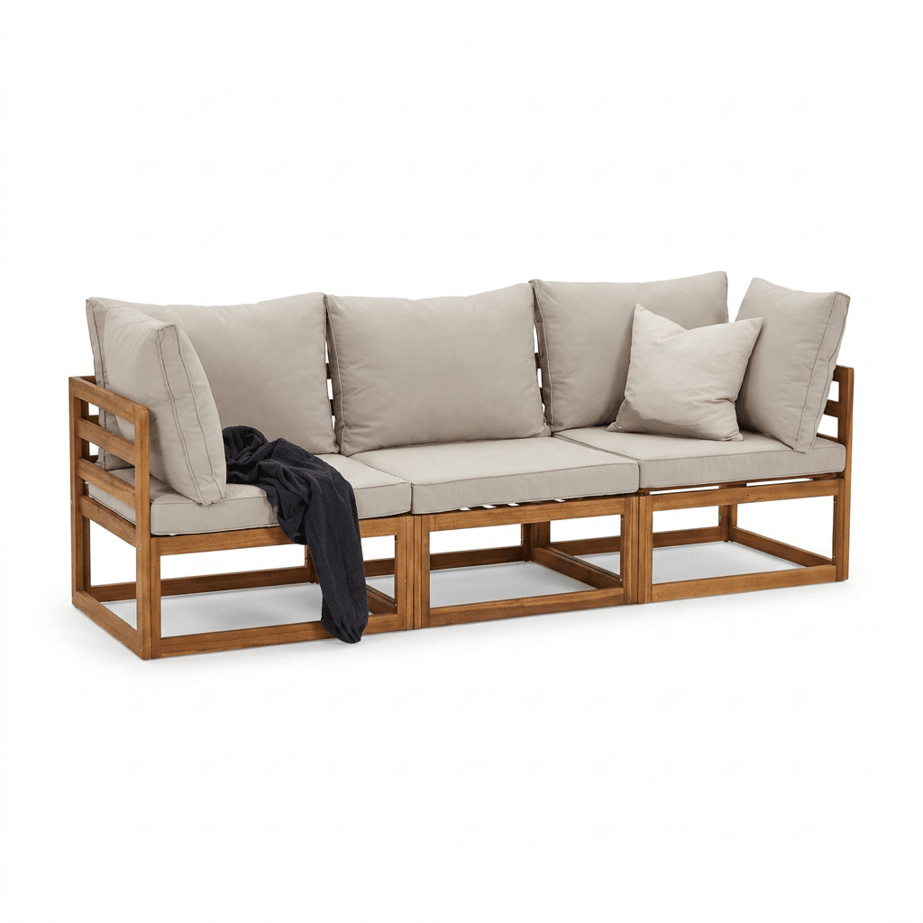 Rowan 3 Seater Wooden Garden Sofa & Footstool